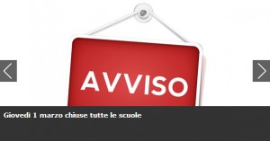 Giovedì 1 marzo chiuse tutte le scuole